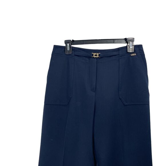 St. John high rise belted designer pants Size 8 navy blue - Picture 2 of 11